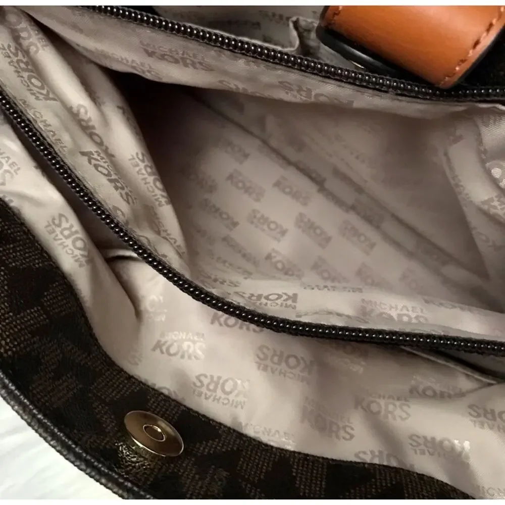 Michael Kors Hamilton Large Satchel Brown MK Signature Tote Crossbody EUC
